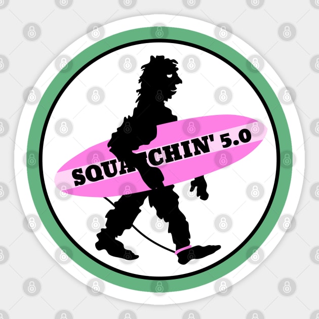 Sasquatch Squatchin' Surfing Bigfoot Sticker by mailboxdisco